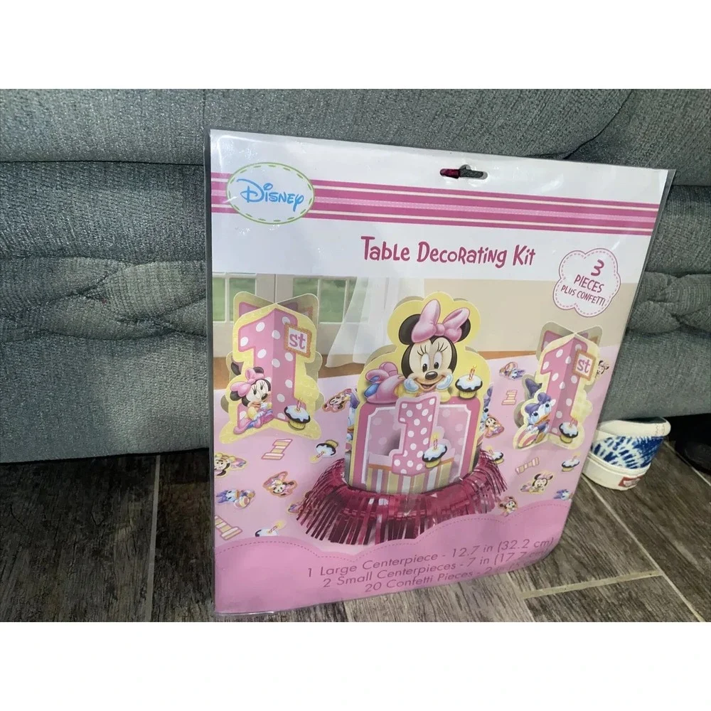 Minnie's 1st Minnie Mouse Party Table Decorating‎ Kit Centerpiece 3 Piece Pink